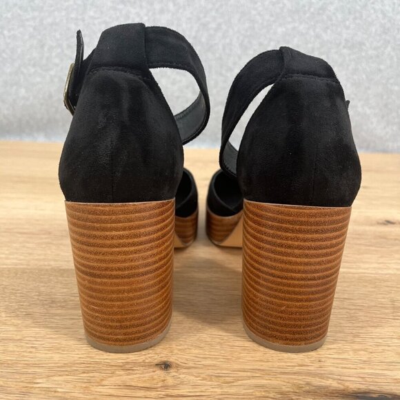House of Harlow Tanner Platform Block Heels Size 9.5 Black Suede Wood Chunky EUC - Picture 6 of 14